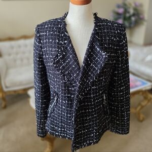 Karl Lagerfeld Paris Black and White Tweed Blazer